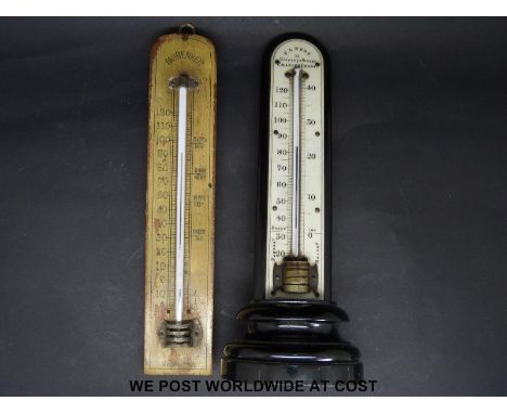 An F.L. West, 31 Cockspur St, Charing Cross desk thermometer and one other, height 20.5cm