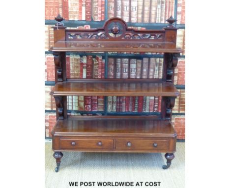 A William IV mahogany buffet with pierced shelf supports and gallery and three shelves with two drawers below (width 114cm, d