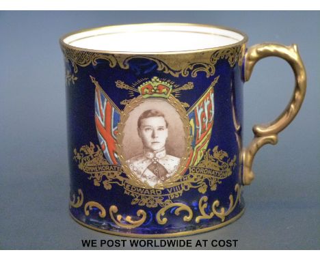 An Aynsley Edward VIII enamelled commemorative cup, the rarer version with crown above portrait 