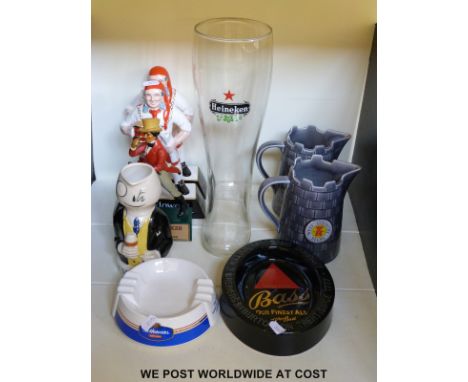 Breweriana including two Carltonware 'Pick Flowers' Brewmaster figures, Johnnie Walker figure, jugs including Martell etc.