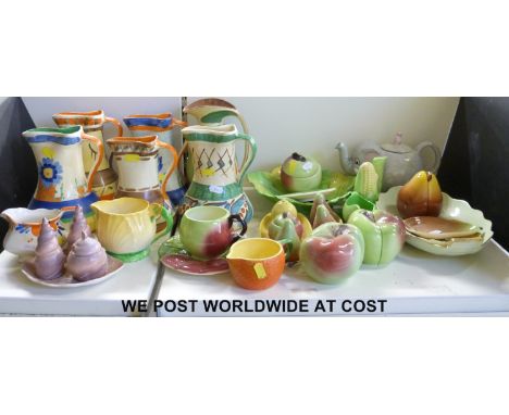 A large collection of Myott jugs and a selection of Carltonware cruet sets, jug and small bowl, tallet 19cm