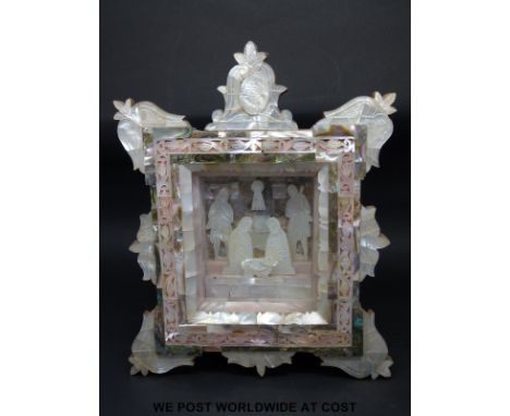 A mother of pearl Holy Land nativity scene, height 20cm
