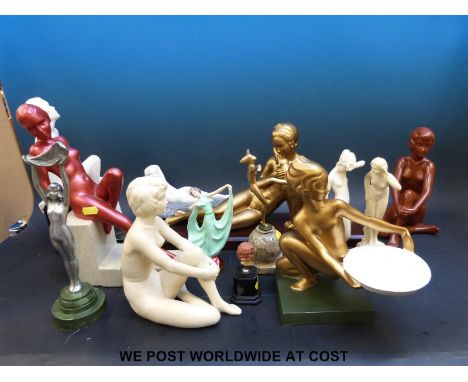 A collection of approximately 15 Art Deco style ceramic and other figurines