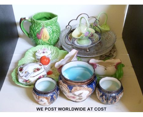 A collection  of ceramics including a pair Carltonware posy baskets, Beswick dish, Victorian jubilee glass bowl etc