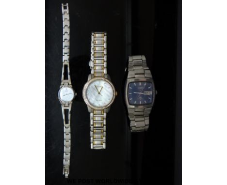 Seiko LM gentleman's wristwatch with day and date aperture and blue face on stainless steel bracelet together with a Citizen 
