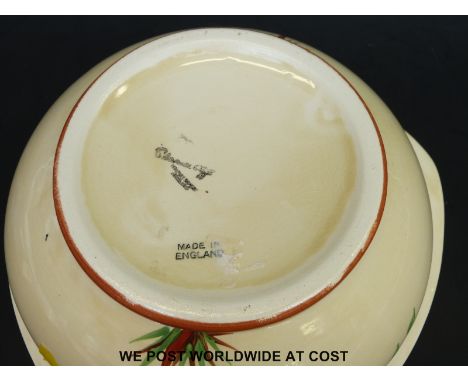 A Clarice Cliff salad bowl and servers, in the 'Aurea' design (22cm diameter) 