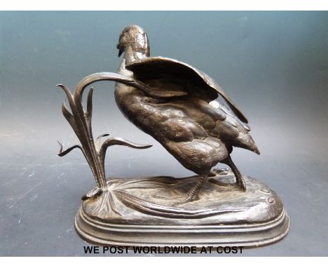 Jules Moignez bronze grouse and foliage on an oval base, signed to base, 15cm tall