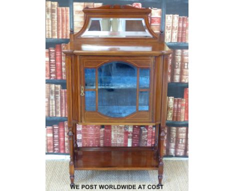 A late 19thC / early 20thC mahogany line inlaid and cross-banded display cabinet with bevelled mirror back, glazed cabinet wi