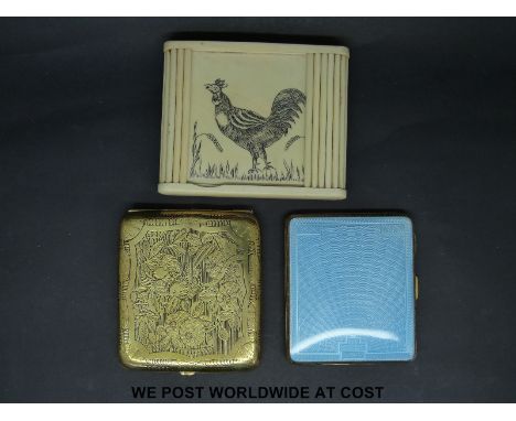 Three cigarette cases including a guilloche enamel example