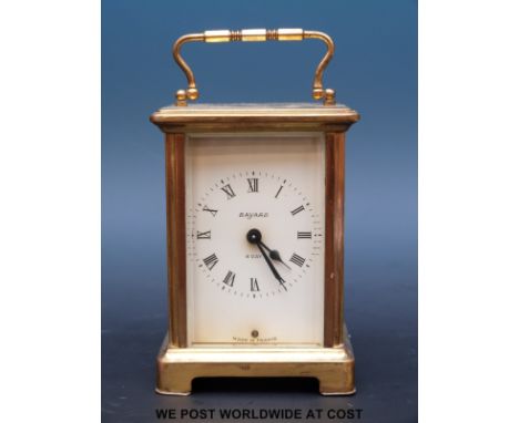 A French brass cased carriage clock by Bayard with eight day movement in original box