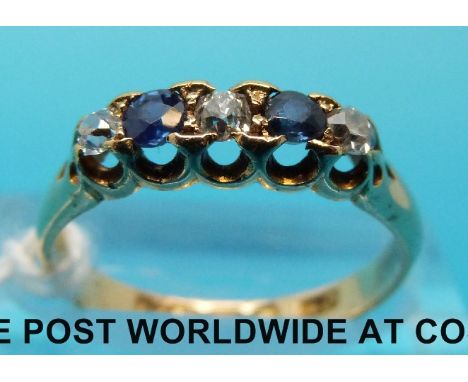 An 18ct gold ring, B'ham 1892, set with diamonds and sapphires (size K) 