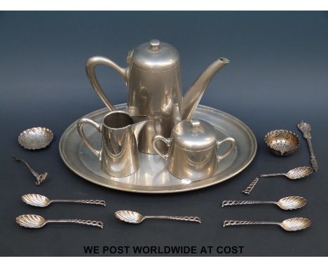 A set of six Victorian hallmarked silver teaspoons together with a Victorian hallmarked silver sifter spoon (129g) a continen