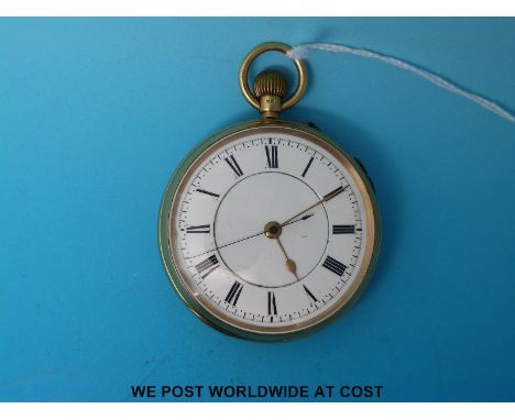 An 18ct gold cased keyless pocket 'doctor's watch' of generous proportion, hallmarked Chester 1913, with centre sweep stop me