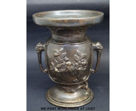 A Meiji period Japanese bronze vase, profusely decorated with animals, height 14cm