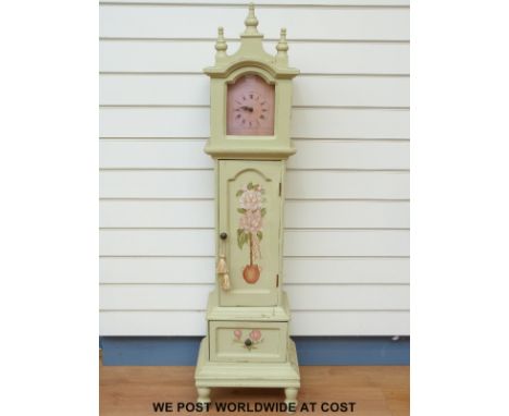 A contemporary painted clock in the form of a longcase granddaughter with quartz movement, approximately 124cm tall
