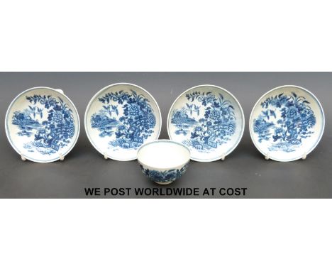 A first period Worcester tea bowl and saucers in the Fence pattern