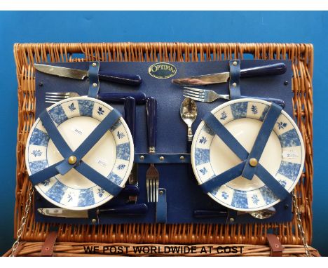 A retro Optima picnic set in wicker hamper, width 60cm