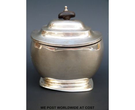 A George V hallmarked silver tea caddy, B'ham 1911, maker's mark rubbed, height 11.5cm (178g)