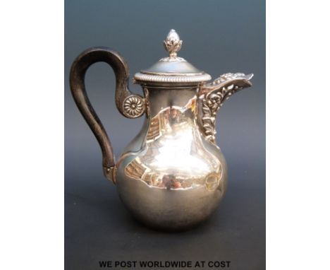 A continental white metal bachelor's teapot with French silver mark to side, height 16cm (226g)