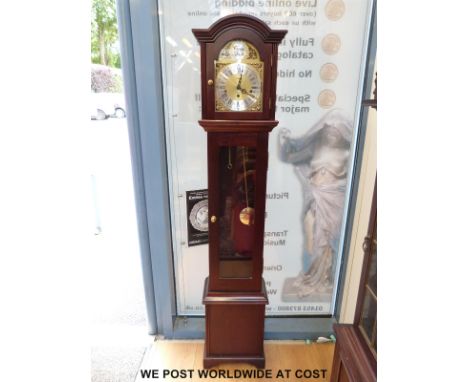 A 20thC grand daughter clock of earlier style, with three train chiming German movement, 152cm tall