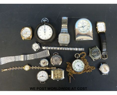 A quantity of vintage watches to include Timex & Sekonda, also includes a continental silver ladies fob watch, a c1920 transi