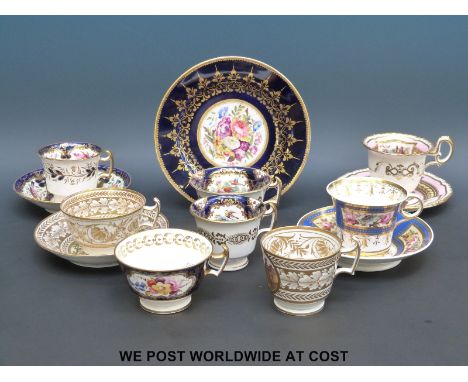 A small collection of Worcester/Flight Barr and Barr teacups and saucers