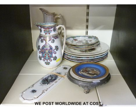 A collection of Prattware including seashell design teapot stand, jugs, cabinet plates etc 