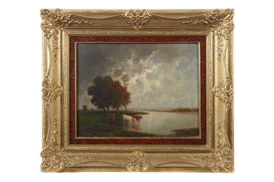 Neppel Heinrich Munchen 1874 1936 Deutscher Maler Teichlandschaft Mit Kuhen In Herbstlich
