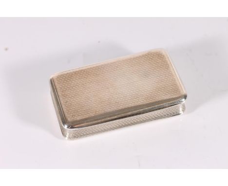 Georgian antique silver snuff box of rectangular form with rounded corners and concave sides having all over engine turned de