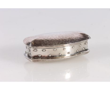 Silver snuff box with serpentine edge, planished body and rivet design by Murrle Bennett & Co (Ernst Murrle and J B Bennett),