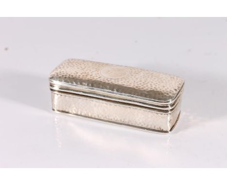 Edwardian antique silver tobacco or snuff box of rectangular form with curved domed top and planished dimple effect, by Corne