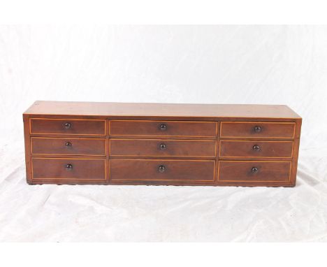 Victorian mahogany specimen chest, the nine boxwood beaded drawers with turned bobbin handles, W95cm. 