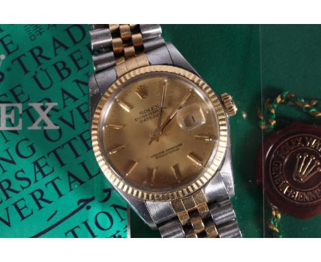 Rolex Oyster Perpetual Datejust automatic wristwatch chronometer, the champagne dial with gold coloured baton hands, five-min