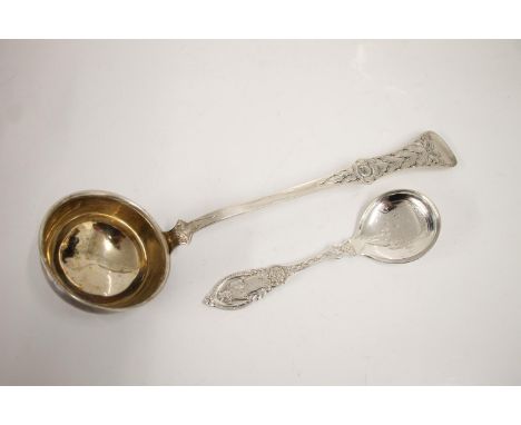 Norwegian silver ladle, the handle engraved with a floral scroll pattern, hallmark for .830 standard silver, Magnus Aase of B
