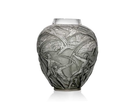 René Lalique (French 1860-1945) ARCHERS VASE, NO. 893 designed 1921clear, frosted and grey stainedengraved R. Lalique France 