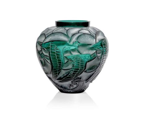 René Lalique (French 1860-1945) COURLIS VASE, NO. 1085 designed 1931teal, and white stainedstencilled R. LALIQUE FRANCEDimens