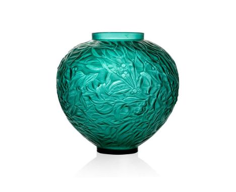 René Lalique (French 1860-1945) GUI VASE, NO. 948 designed 1920teal, and white stainedmoulded R. LALIQUE, engraved LaliqueDim