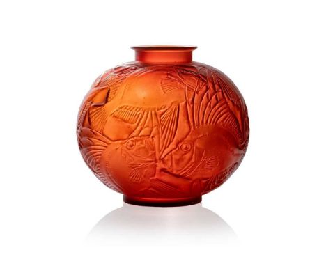 René Lalique (French 1860-1945) POISSONS VASE, NO. 925 designed 1921cased orangemoulded R. LALIQUE, engraved R. Lalique Franc