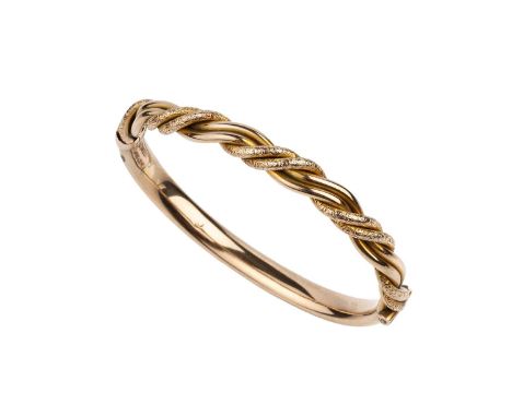 A collection of antique and later jewellery, comprising a late Victorian/Edwardian bangle, of hinged oval form and twisted de