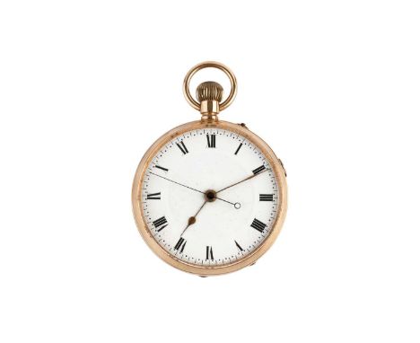 A 12ct gold open face pocket watch, the white enamel dial with Roman numerals and centre seconds hand, to a keyless wind manu