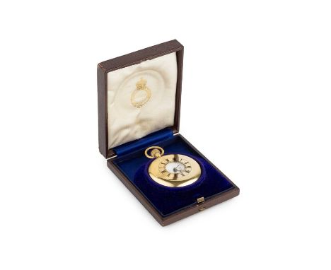 An 18ct gold half hunter pocket watch by Jump, London, the white enamel dial with Roman numerals and subsidiary seconds dial,