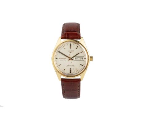 An 'Admiral' automatic wristwatch by Longines, the circular silvered dial with baton markers, day/date display at 3 and centr