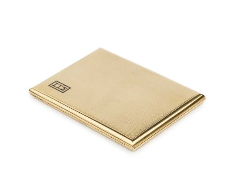 An 18ct gold rectangular cigarette case, with engine turned decoration and enamelled initials HHM, by Asprey &amp; Co Ltd, Lo