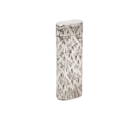 A silver lighter by Cartier, the rounded rectangular body with textured 'bark' decoration, the base signed Cartier Paris A063