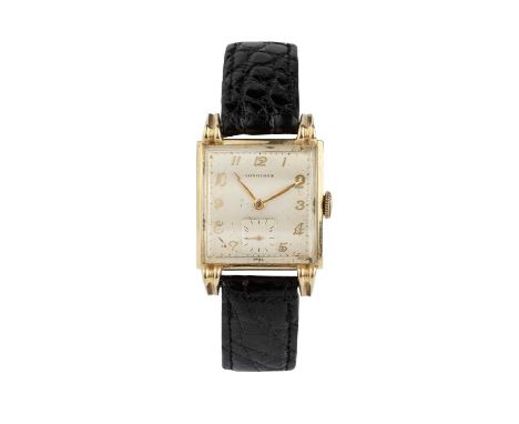 A wristwatch by Longines, circa 1940s, the square silvered dial with gilt Arabic numerals and subsidiary seconds dial, to a c