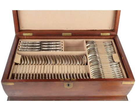 An extensive service of early Victorian silver King's pattern flatware, comprising soup ladle, 24 table spoons, 24 table fork