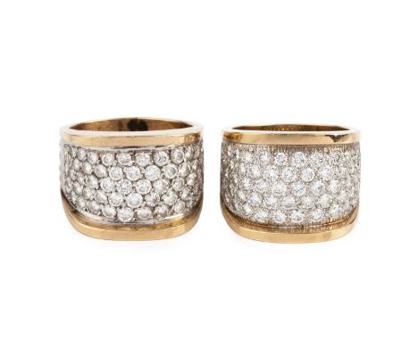 Two diamond dress rings, of similar design, each a tapered band with fluted shoulders, pavé set with round brilliant-cut diam