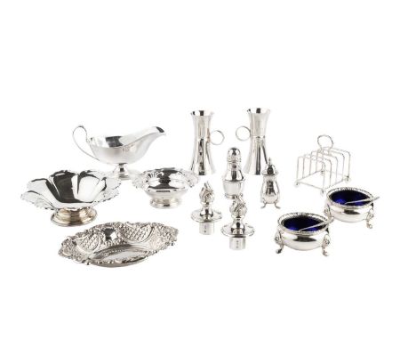 A silver sauce boat, on oval pedestal foot by J. B. Chatterley &amp; Sons Ltd, Birmingham 1941, and a collection of further s