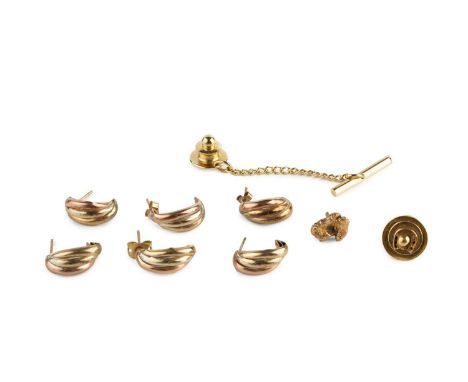 A collection of jewellery, to include assorted earrings, a paste and enamel buckle, a hardstone and orange paste panel brooch