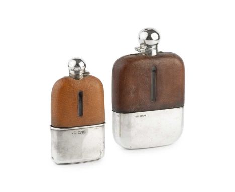 A late Victorian silver mounted hip flask, with leather covered upper section, by Samson Mordan &amp; Co, London 1896, 14cm h